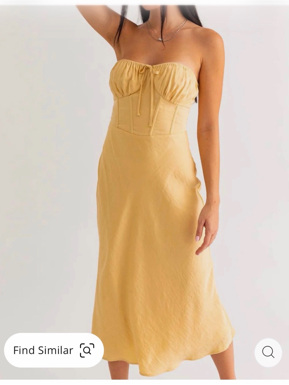 Le Lis Strapless Mustard Yellow Corset Midi Dress